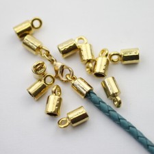 10 End Caps for Leather Cord, 5mm, Gold, DIY Jewelry Craft, Jewelry Supplies