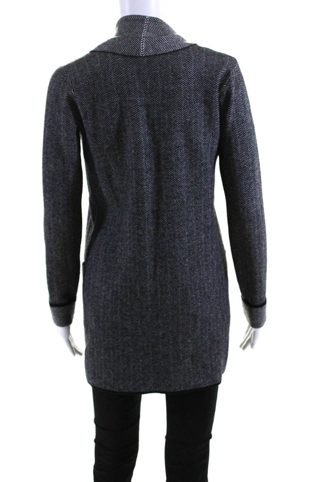 Christian Siriano Womens Gray Herringbone Cowl Neck Cardigan Sweater Top Size XS - Image 3 of 4