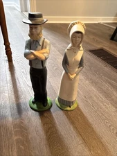 Vintage 70s Byron Molds Amish Couple Ceramic Figurines Man & Woman Hand Painted