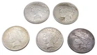 Lot of 5 1922 Peace Silver Dollar 90% Silver US $1 Circulated Uncertified 0.9