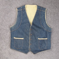 VTG 70s Big Smith Sherpa Lined XL Fits Medium Blue Denim Full Snap Jean Vest