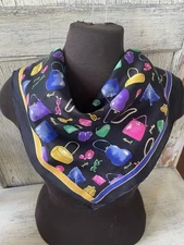 Vintage Monet Accessories Colorful Line Drawing 100% Silk Square Scarf