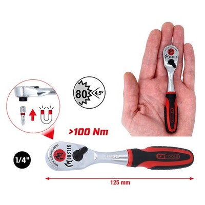 KS Tools 1/4'' Monster Bit-Umschaltknarre, 125mm