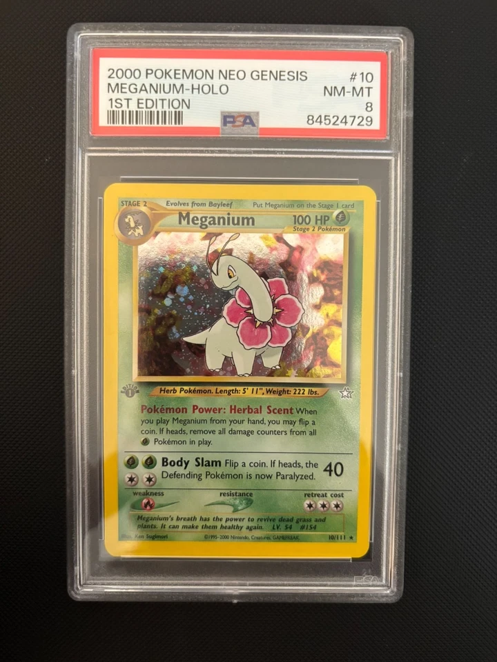 PSA 8 2000 Pokemon 1st Edition Meganium 10/111 Neo Genesis Holo NM/Mint 💎 - Image 2 of 3