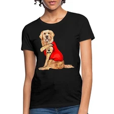 Golden Retriever With I Love Mom Tattoo Funny Women's T-Shirt