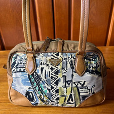 Borsa a tracolla PRADA nylon tela pelle tote bag originale marrone blu...