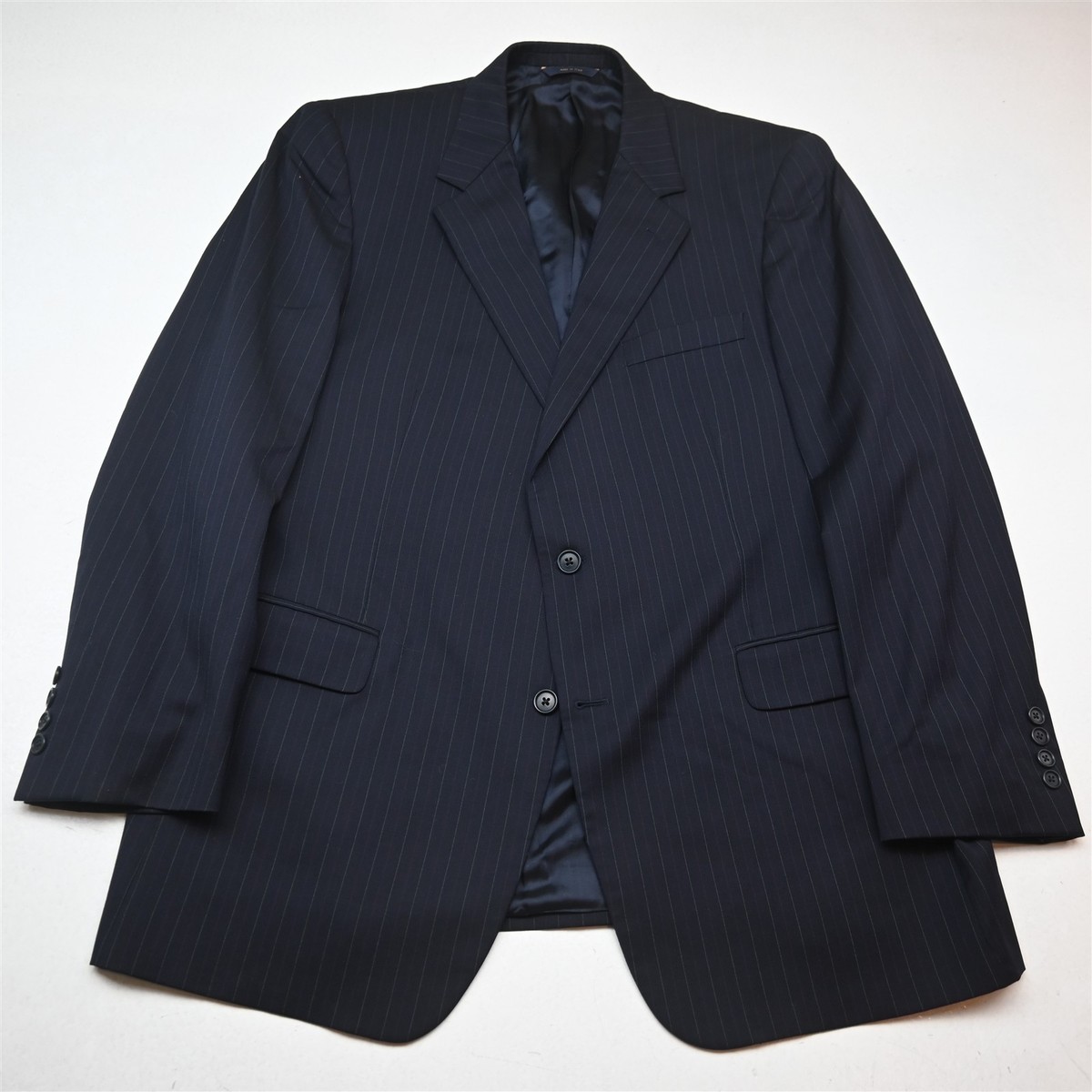 BLACKフリースBrooks Brothers made in ITALY Vtg Italy Brooks Brothers 46L 40x32 Navy Blue Striped 100% Wool