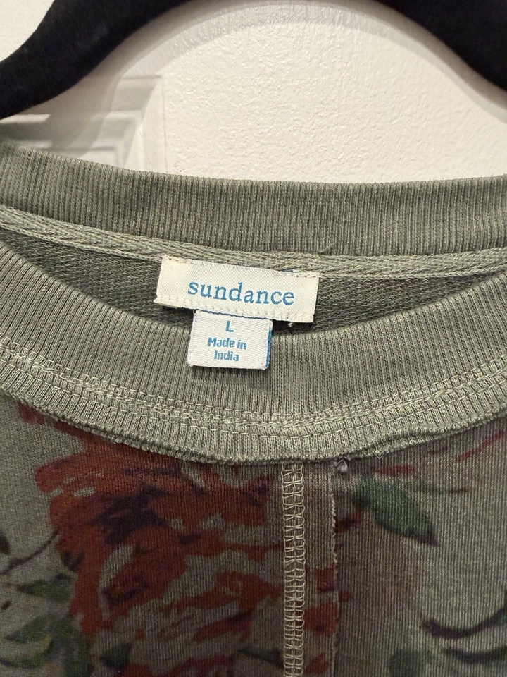 Sundance Green Floral Long Sleeve Light Sweat Sweatshirt 100% Cotton Sz Large - Image 2 of 4
