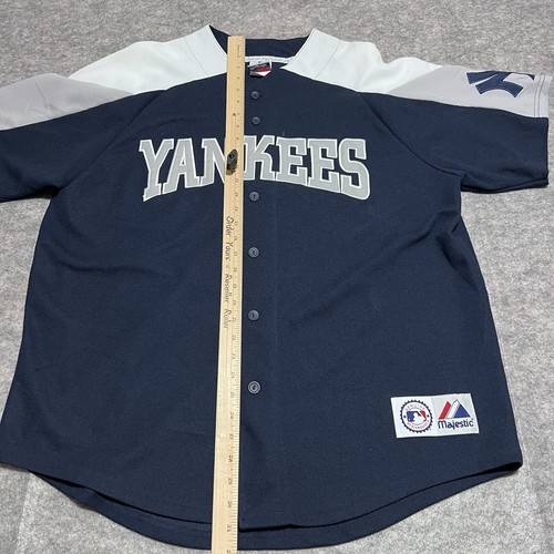 Vintage YANKEES Majestic Genuine Button Down XL Blue White Embroidered JERSEY - Picture 8 of 10