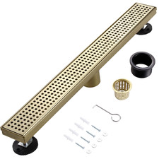 Muschbath 28 Inch Linear Shower Drain Brushed Gold Shower Drainremovable Grate