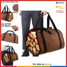 Waxed Canvas Firewood Carrier 39x18 Inch Khaki Nylon Handles Log Tote for