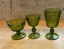 Vtg Green Bartlett Collins Footed Glasses - Sorbet/ Manhatthan/ Water