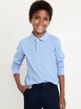 School Uniform Long-Sleeve Polo Shirt for Boys Sz 6-7 Regular Light Blue