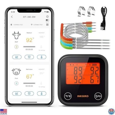 Dual Mode WiFi Meat Thermometer, 4 Probes, LCD, Smart APP Control, Cooking
