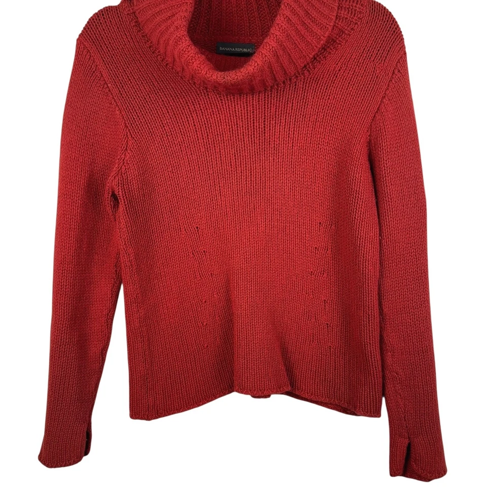 Suéter Banana Republic Medio Rojo Capucha Cuello Angora Mezcla de Lana Tejido Cabincore Foto 3 de 4