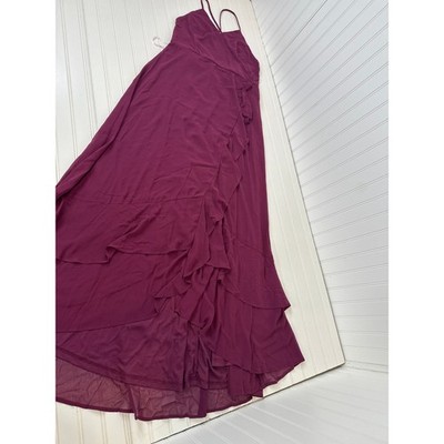 NWOT Lulus Sz L In Love Forever Plum Lace-Up High-Low Maxi Dress Wedding Prom