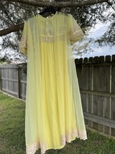 Sears Vintage Peignoir Set Nightgown Robe Long Yellow Nylon RN23165 USA Made