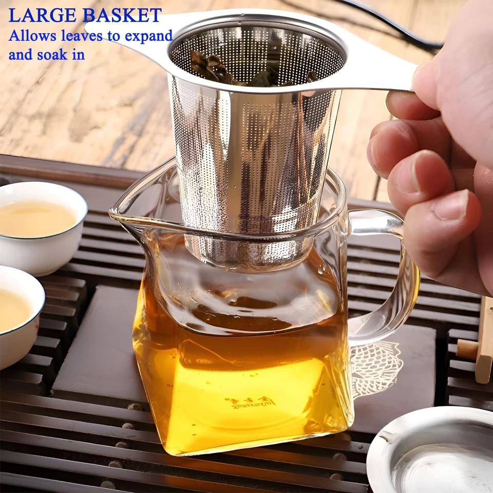 Infusor colador de té de malla fina de acero inoxidable 2 piezas - gran capacidad, doble Han Foto 4 de 4