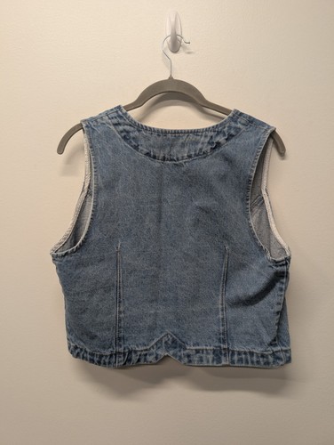 Rue 21 Crop Denim Vest Womens Small Blue Faded Distressed Trucker Short - Picture 2 of 6