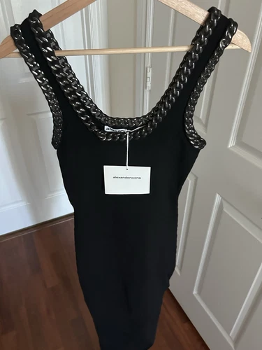 Abito tubino Alexander Wang con orlo diagonale e bordo a catena intrappolato bodycon S