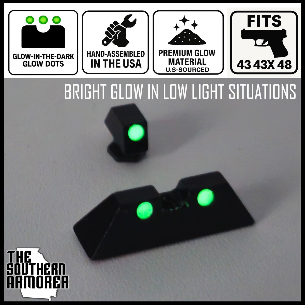 GLOW-IN-THE-DARK Night Sights for GLOCK® 43 43X 48 Rear and Front