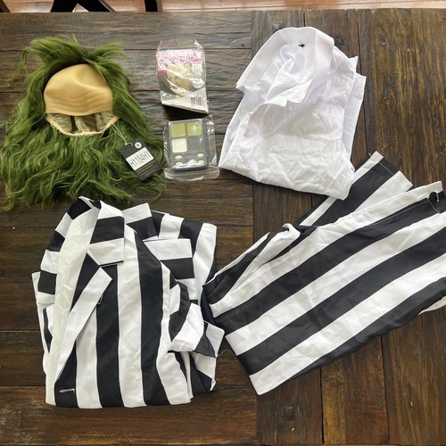 Beetlejuice Halloween Kostüm 5-teilig Perücke Erwachsene Film Cosplay Grusel Anzug Maske Shirt - Bild 3 von 8