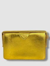 Gabriela Hearst Women's Gold Carrington Deerskin Leather Box Clutch Purse Bag