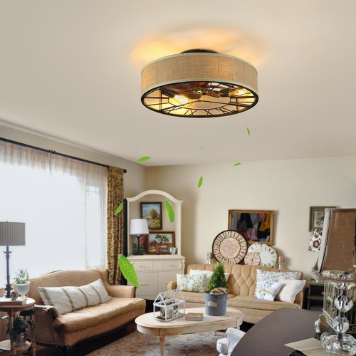 20''Boho Ceiling Fans with Lights and Remote Flush Mount Caged Low Profile Ce... - Picture 3 of 9