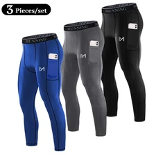 3 Pack Men's Compression Pants Baselayer Running Tights Leggings for Sports Gym