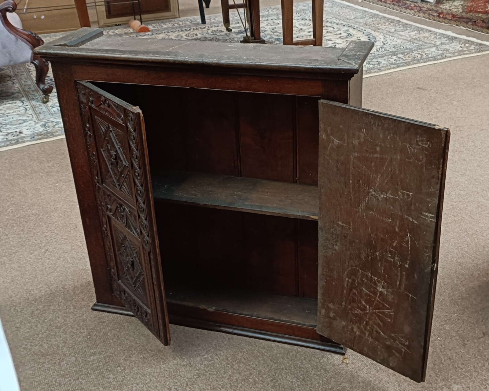 Antique 19th Century Carved Oak Cupboard eBay