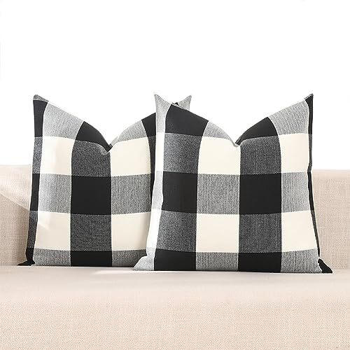 Buffalo Plaid Pillow Covers 18x18 Set of 2 Square 18 Inches Black Buffalo Plaid - Picture 1 of 7