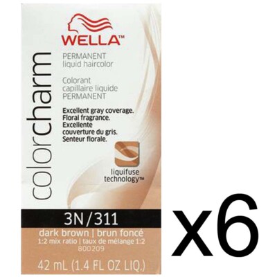 SALON HAIR WELLA COLOR CHARM PERMANENT DYE LIQUID 3N/311 DARK BROWN PACK OF 6