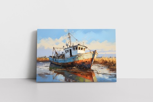 Antiguo barco de pesca de colección impresión al óleo lienzo enmarcado arte de pared decoración costera - Imagen 10 de 11