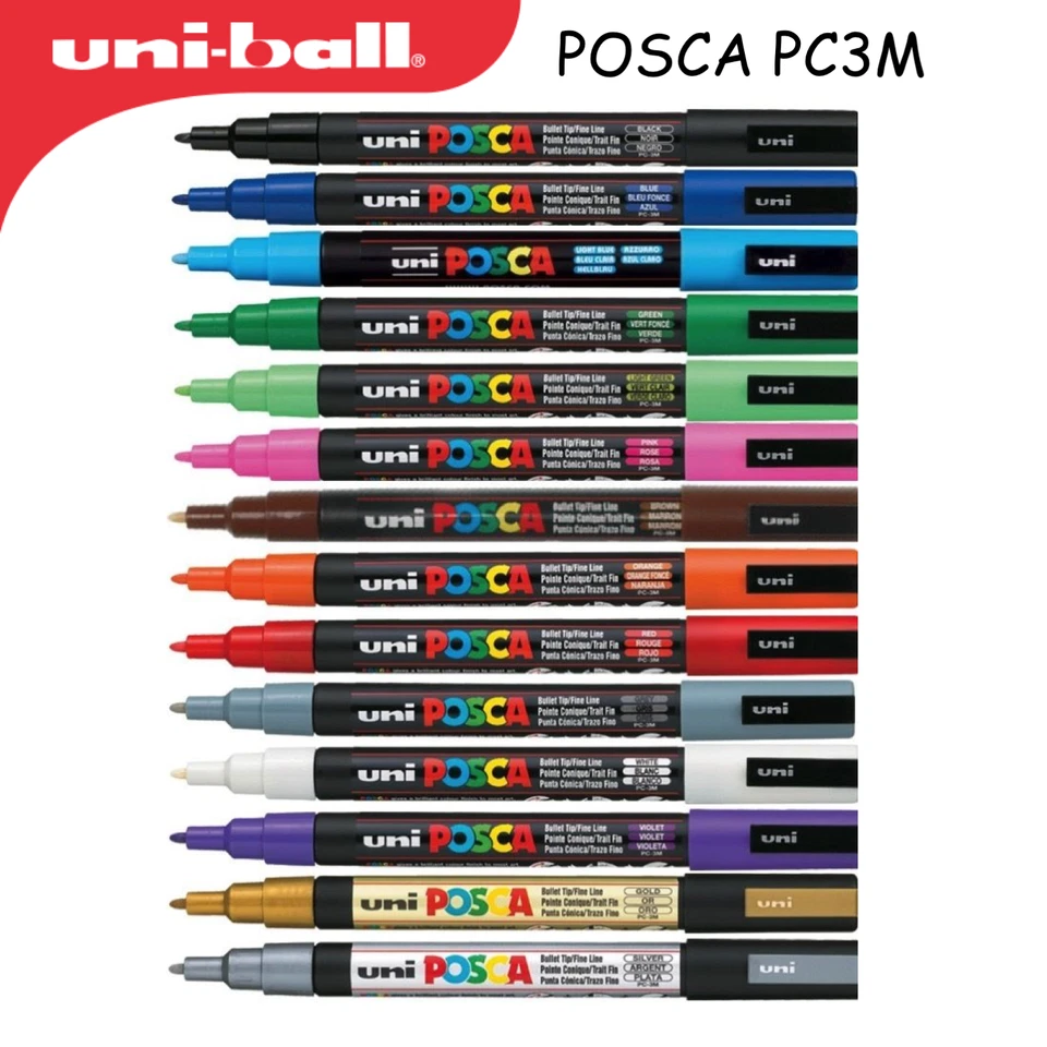 UNIBALL POSCA PAINT MARKER PC-3M PEN FABRIC METAL GLASS STONE 1.5 MM FINE NIB