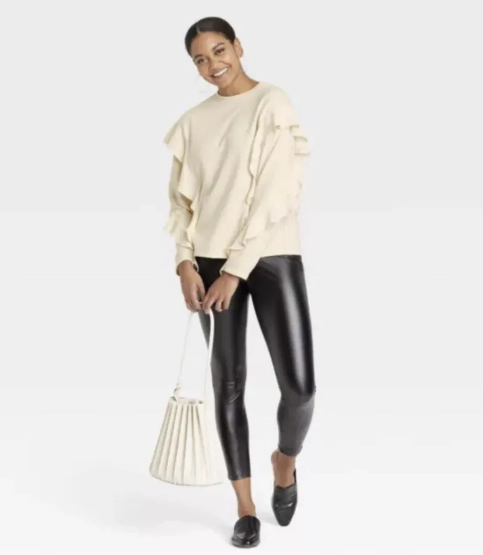 Women s Ruffle Sleeve Sweatshirt A New Day Cream SMALL 6774 eBay