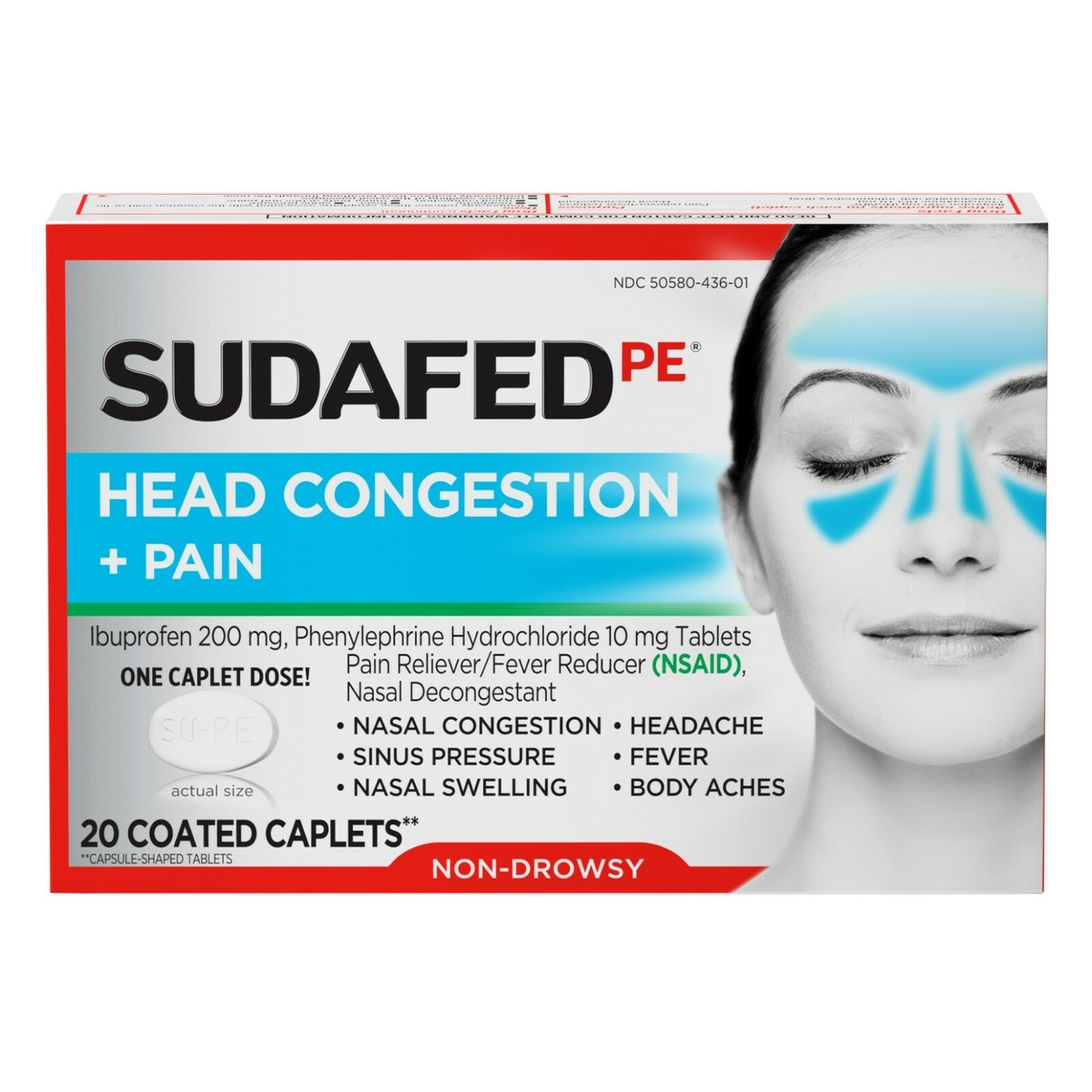 Sudafed PE Non-Drowsy Head Congestion + Pain Relief Caplets