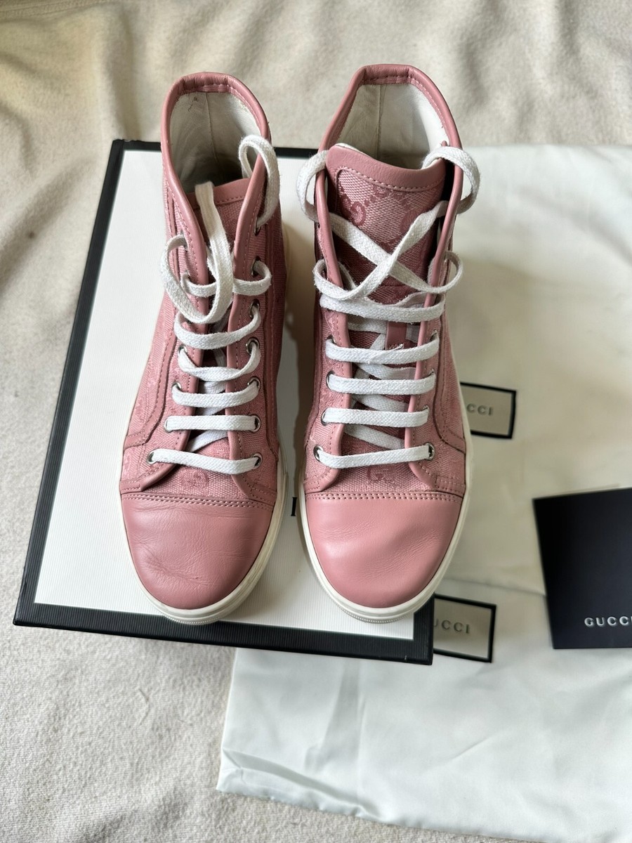 【関税&送料込】Gucci Pink Canvas Sneakers Authentic Gucci High-top Sneakers Pink Canvas and Leather