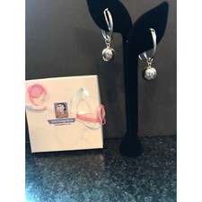 Vtg Pair Large Double Hoops Earrings With Large Dangle Ball Pierced Earrings