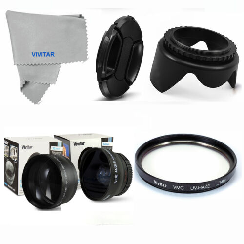 WIDE ANGLE+ZOOM+MACRO +UV FILTER + HOOD CAP 4  Canon REBEL T3I T4I T5I XT  T1 X - Picture 1 of 11