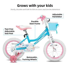 Colorful Bike with Basket &Training Wheels 12 14 16 18 Inch Kids Bike Foot Brake