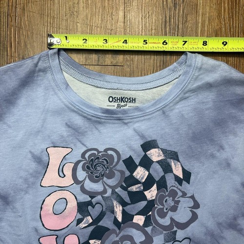 OshKosh Girls Sleeveless Shirt Size 7/7A Blue 100% Cotton Love and Flower - Picture 7 of 24