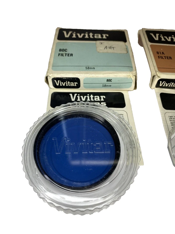 Vivitar Avigon Set 4 Camera Lens Filters Blue 80C, Orange FLB, Clear 81A Holders - Image 2 of 4