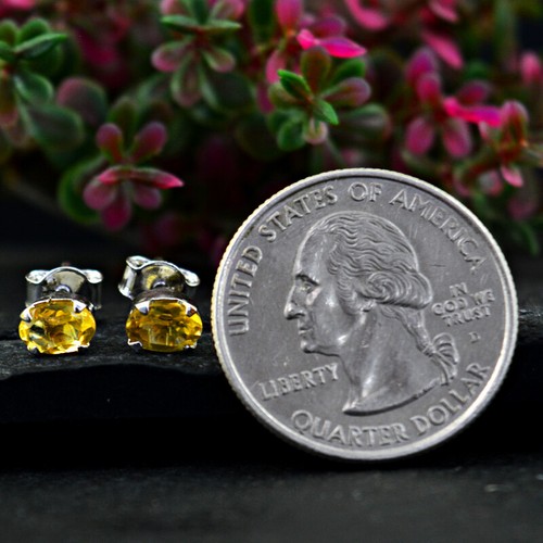 .925 Sterling Silver 5.50 Carats Natural Citrine Ear Studs / Earrings NK-08E260 - Picture 7 of 7