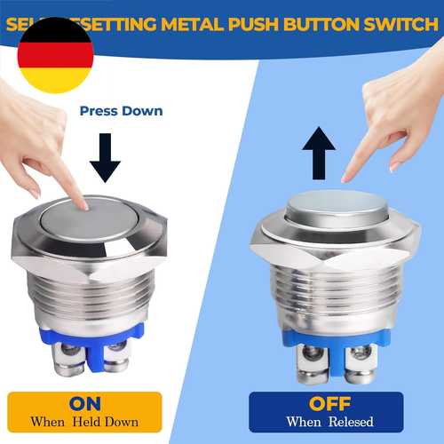 19mm Momentan Taster 12V 5A AC/DC220V Flachkopf Drucktaster IP65 Wasserdicht - 3 - Bild 3 von 8