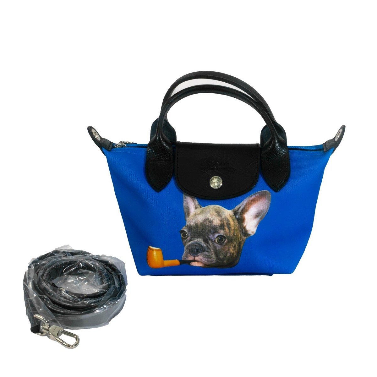 LONGCHAMP x TOILETPAPER Polyamide Canvas Le Pliage Blue Size