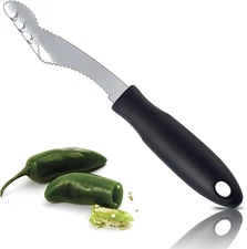 Jalapeno Corer Tool with Serrated Slice and Rubber Handle Easily Seed Remover or
