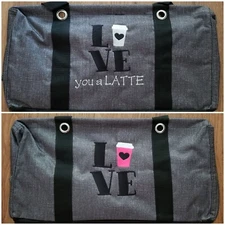 NEW! Thirty One MEDIUM Utility Tote Embroidered Love & Grey or Pink Coffee Cup