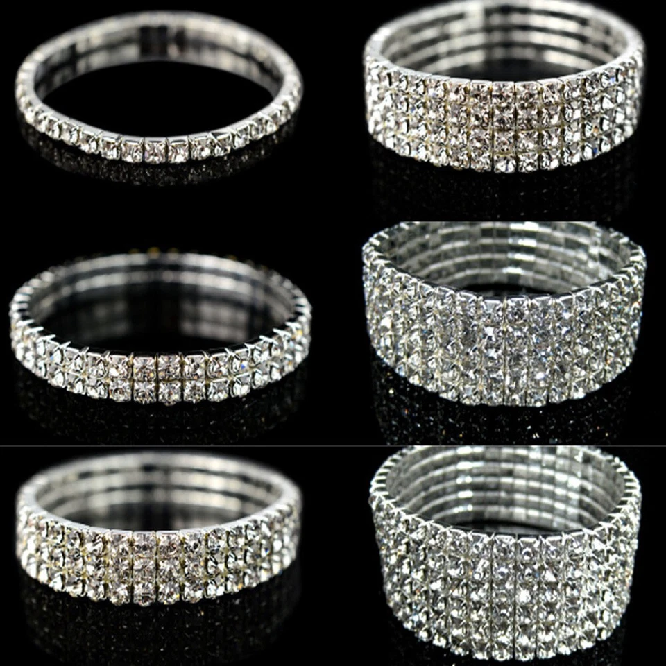 Damen Armband Strassarmband Strass Armschmuck Armreif Stretch Silber Modeschmuck - Bild 3 von 4