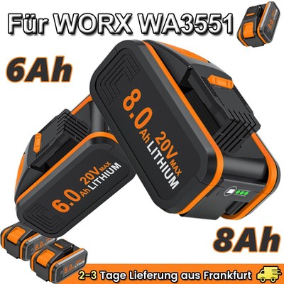 1/4 8000mAh Akku für Worx 20V MAX 5,0Ah 6,0Ah Akku WA3551.1,WA3572,WA3553 AKKU