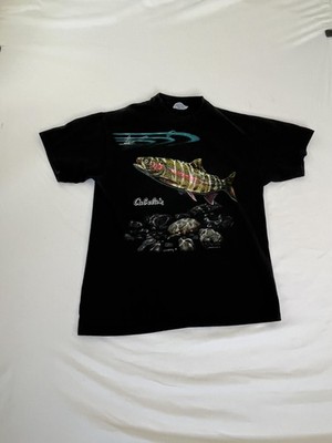 Vintage Cabela's Fish Shirt Mens Large Black Graphic Tee Top Hanes Beefy-T 90s